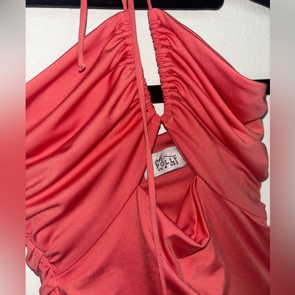 Oh Polly Mini Vibrant Coral Ruched Dress